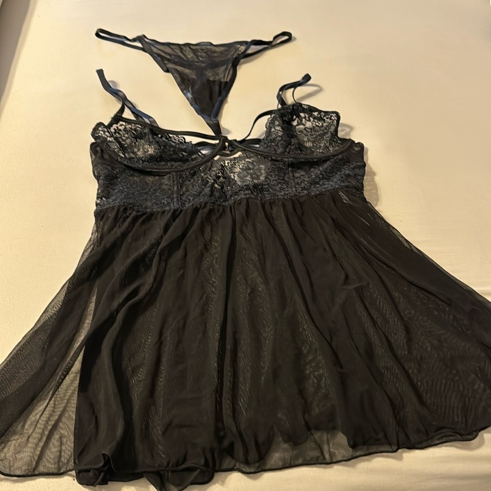Adore Me- NWT black lace baby doll lingerie